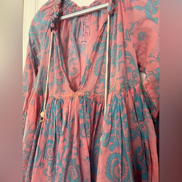 YVONNE S 100% cotton Long Sleeve Midi Dress Small b6 Mini